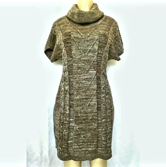 Calvin Klein Cable Knit Sweater Dress Short Sleeve Turtle Neck Women’s Large L - Picture 1 of 5